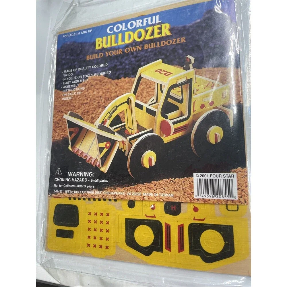 Four Star Colorful Bulldozer Wooden Model Kit No Glue/Tools Required‎ Ages 6+